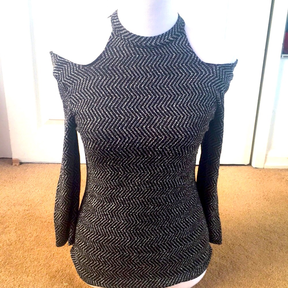 No Boundaries Black & Silver Cold Shoulder Stretchy Top